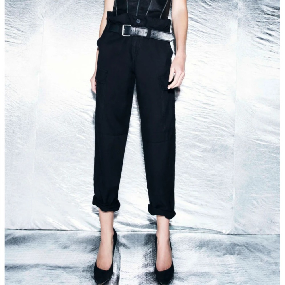Rta Women Salinger Pant Black Cargo Cotton Tapered‎ Cinch Belt New Size Small